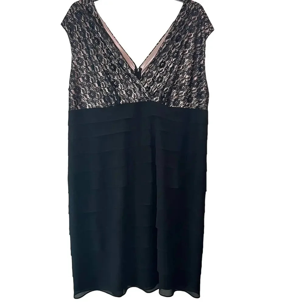 Collection Dressbarn floral lace tiered sleeveless Midi black dress Size 22